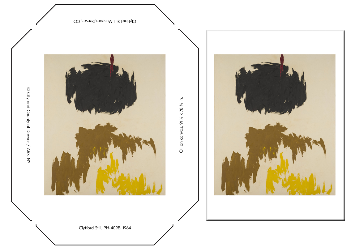 Abstract magnet artworks with black and gold brush strokes on a beige background.