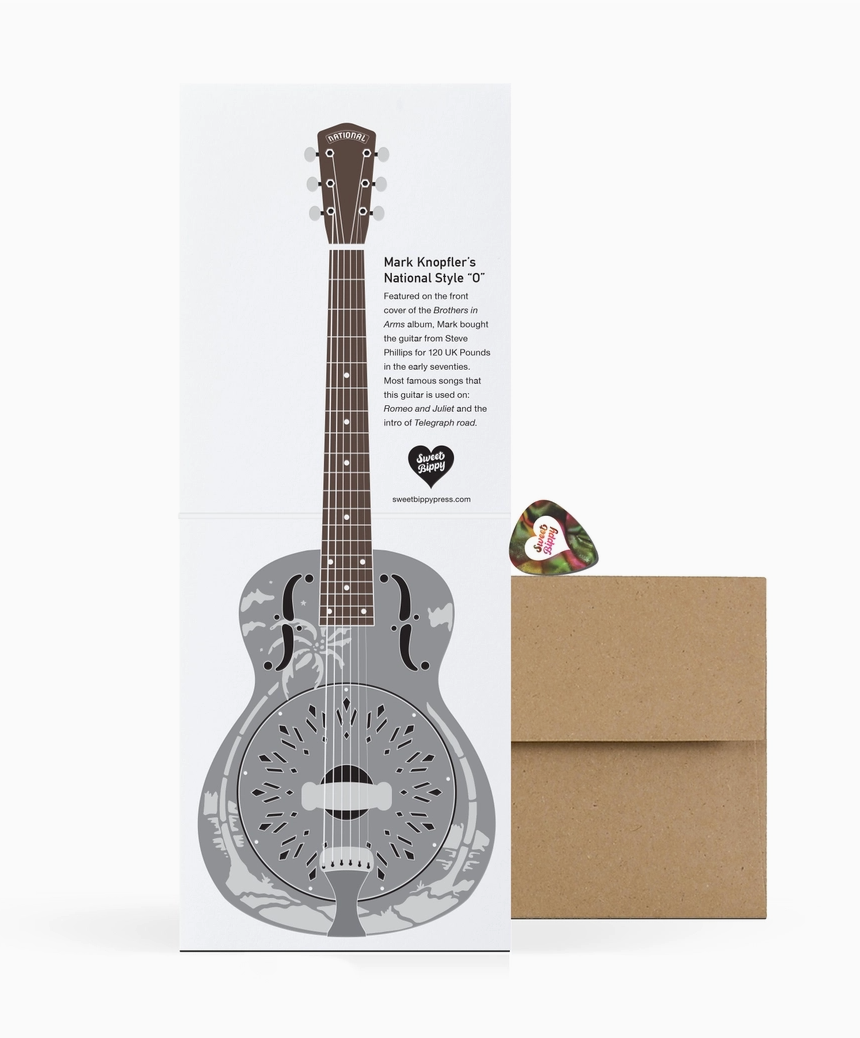 Greeting card with a guitar design on a white background
