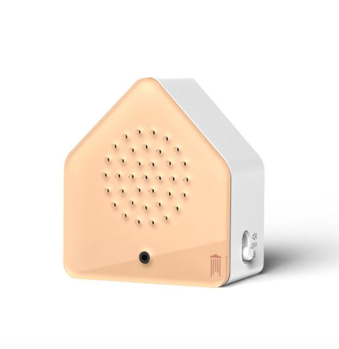 Beige and white triangular sound box on a white background