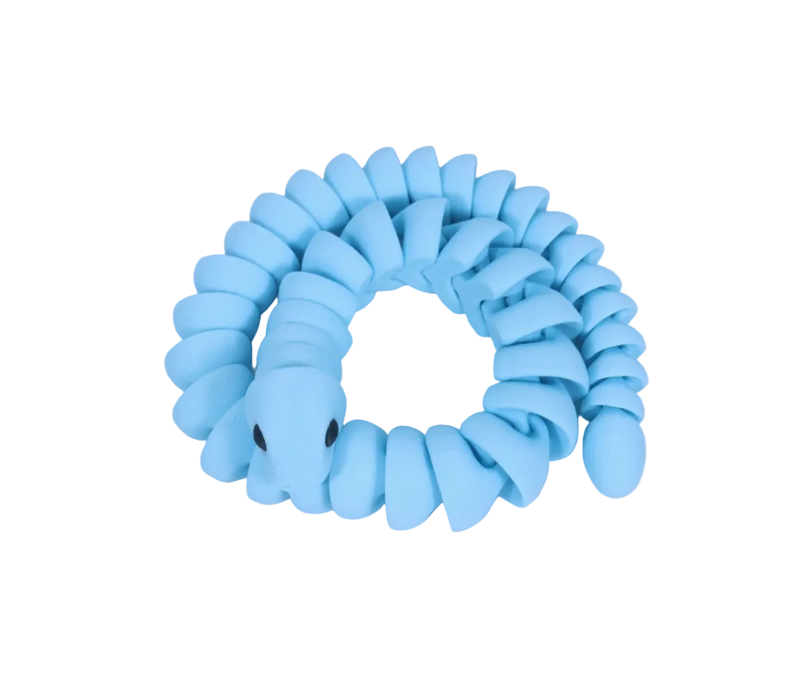 Light blue fidget snake toy on a white background