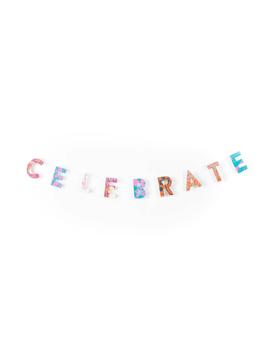 Multicolored/ textured Garland with letters spelling ‘Celebrate’