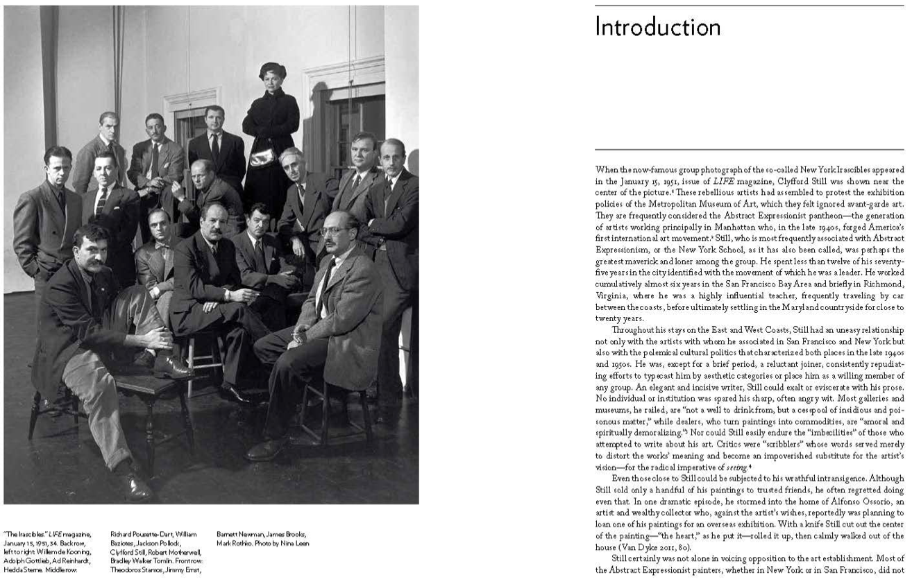 Introduction page from 'Clyfford Still: The Artist’s Materials' featuring 'The Irascibles' photo