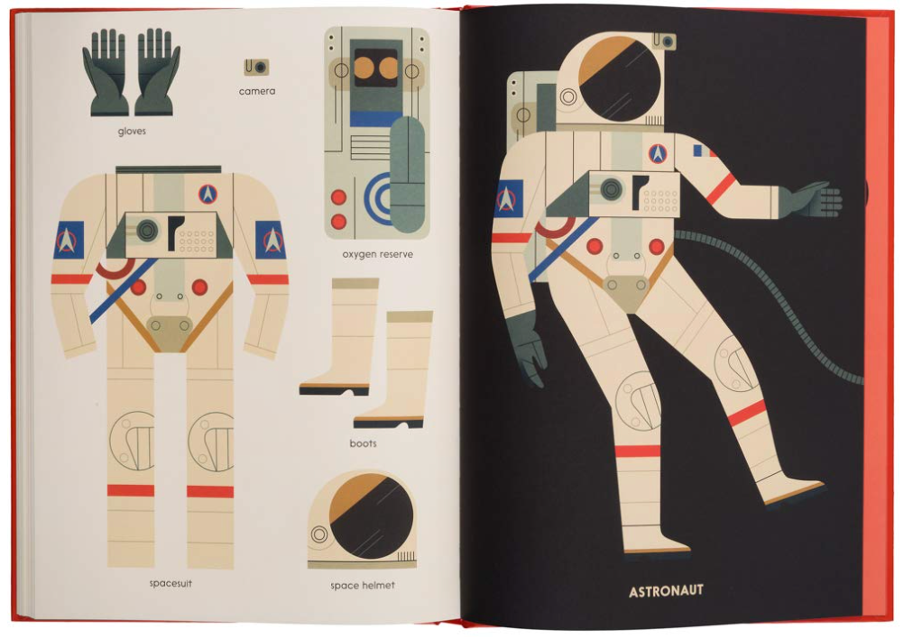 Inside page from ‘The Who's Who of Grown-Ups: Jobs, Hobbies and the Tools It Takes’ featuring an astronaut 