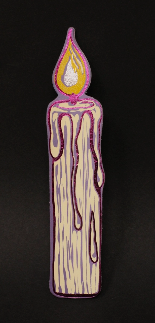 “You're flaming great” leather candle bookmark in purple.